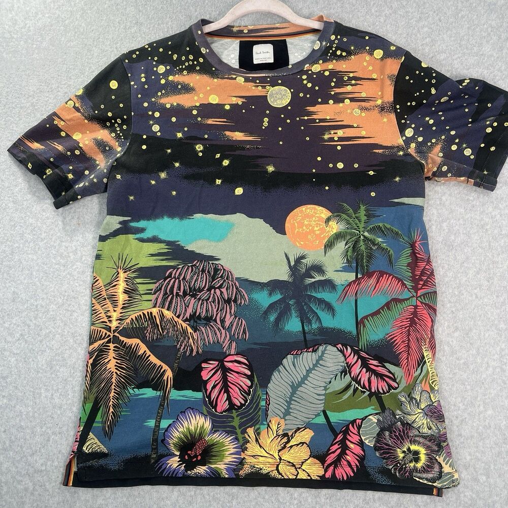 Paul Smith Luna Hawaiian T-Shirt Men's Medium AOP Tropical Moonlit sky cotton